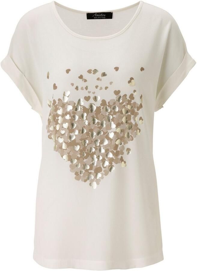 Aniston SELECTED Shirtblouse met glanzende goudkleurige harten bedrukt nieuwe collectie - Foto 2