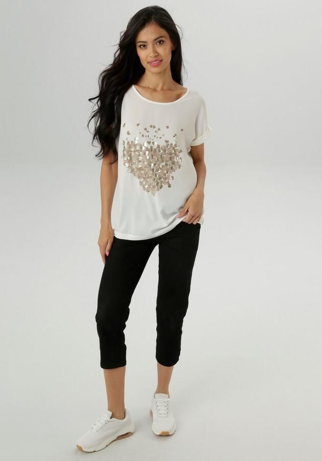 Aniston SELECTED Shirtblouse met glanzende goudkleurige harten bedrukt nieuwe collectie - Foto 6