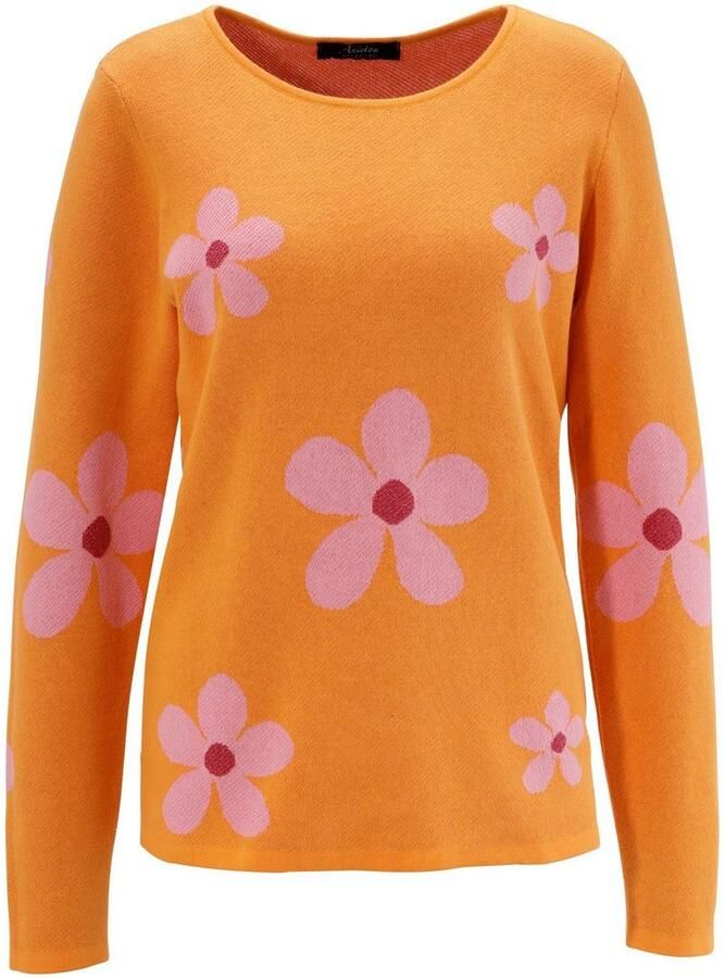 Aniston SELECTED Trui met ronde hals met goudkleurige details in het bloempatroon