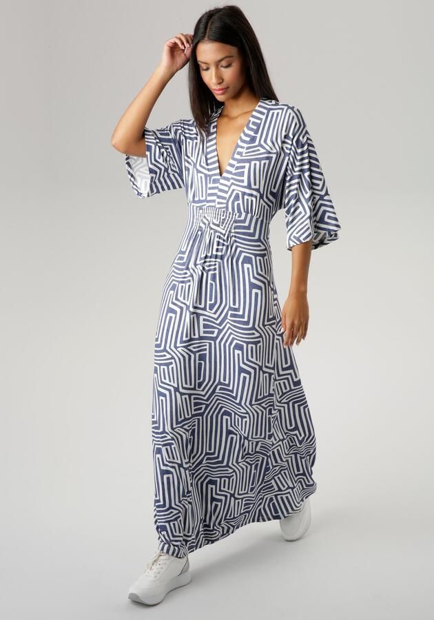 Aniston SELECTED Zomerjurk met grafische print in denim kleur - Foto 7