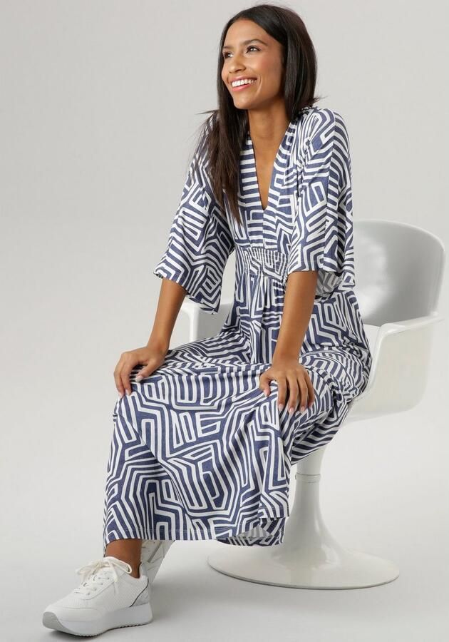 Aniston SELECTED Zomerjurk met grafische print in denim kleur - Foto 3