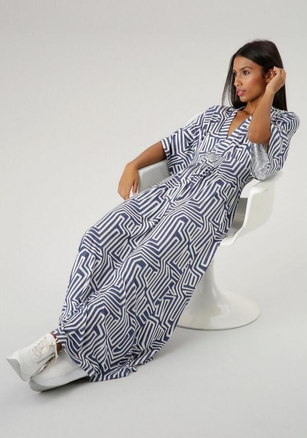 Aniston SELECTED Zomerjurk met grafische print in denim kleur - Foto 4