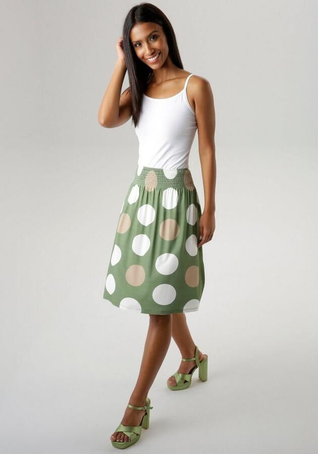 Aniston SELECTED Zomerrok met gesmokte tailleband en stippenprint - Foto 3