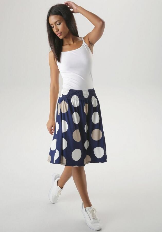 Aniston SELECTED Zomerrok met gesmokte tailleband en stippenprint - Foto 3