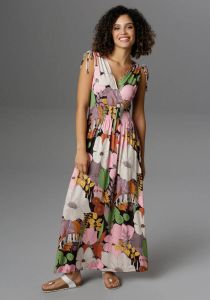 Aniston SELECTED Maxi-jurk met brede bandjes voor het aanrimpelen