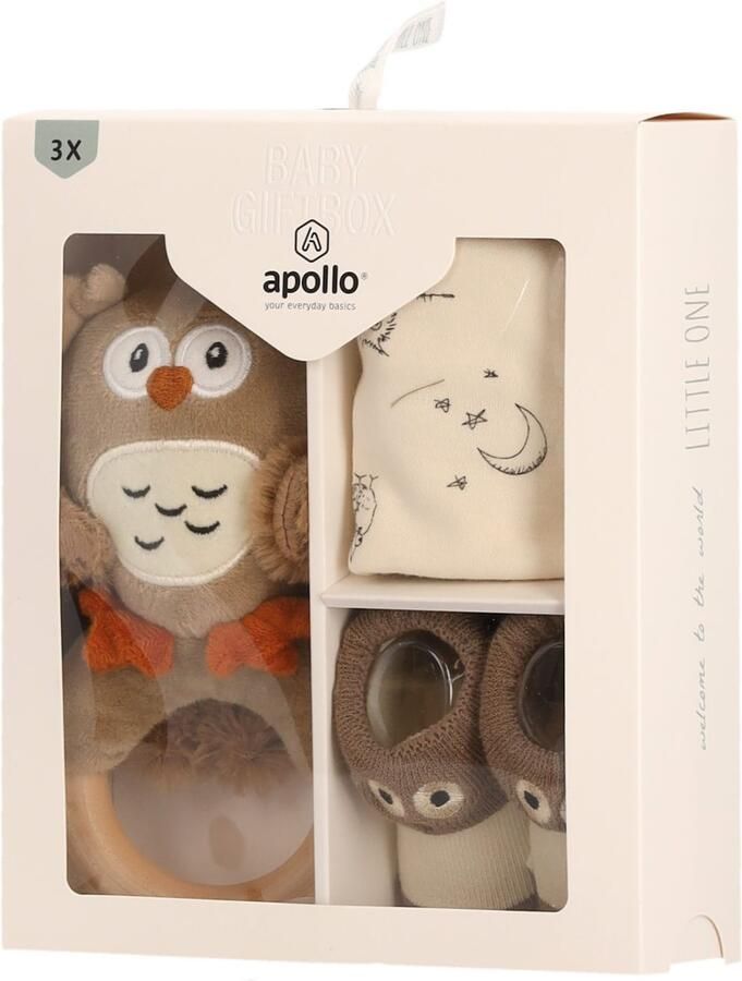 Apollo Newborn-cadeauset Babyset uil slabbetje ring sokjes (set) - Foto 6