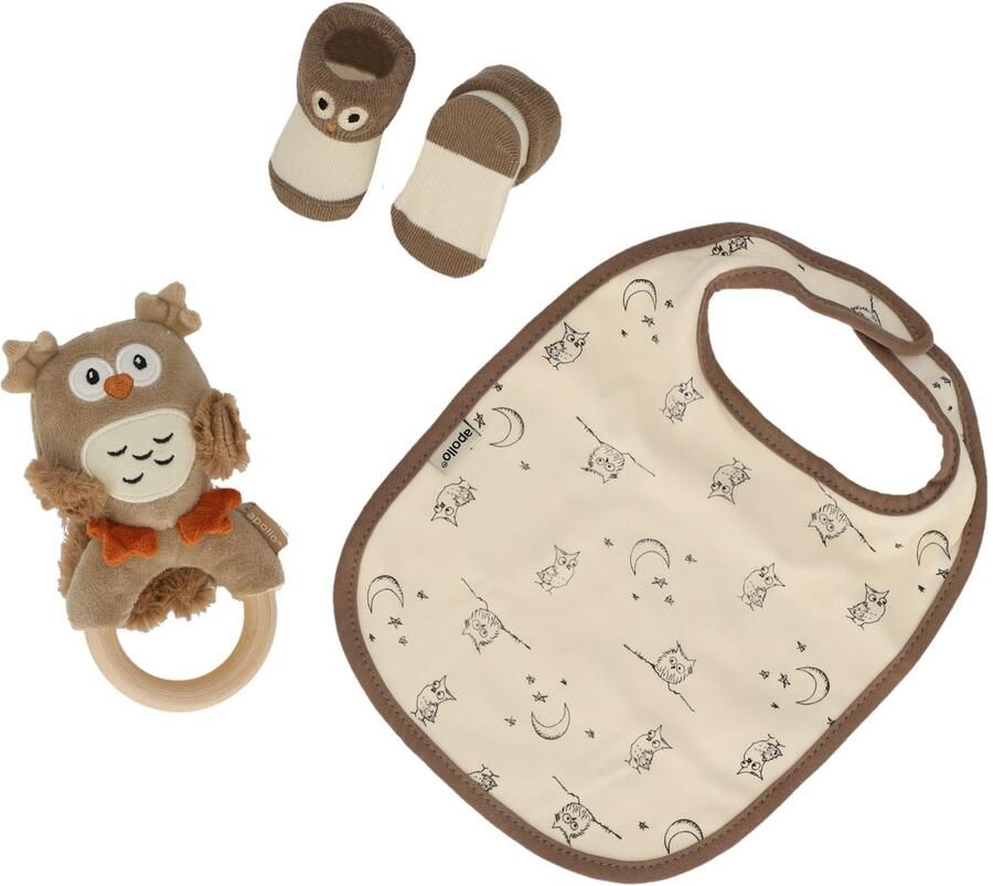 Apollo Newborn-cadeauset Babyset uil slabbetje ring sokjes (set) - Foto 3