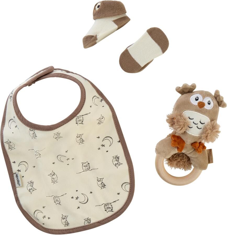 Apollo Newborn-cadeauset Babyset uil slabbetje ring sokjes (set) - Foto 2
