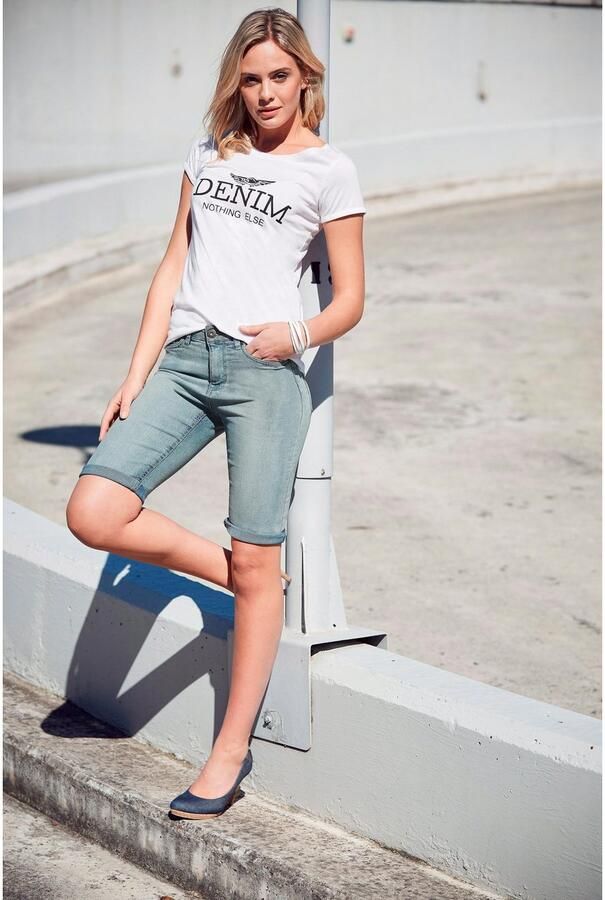 Arizona Jeansbermuda smalle pasvorm opgerolde zoom used-wassing hoge taille - Foto 6