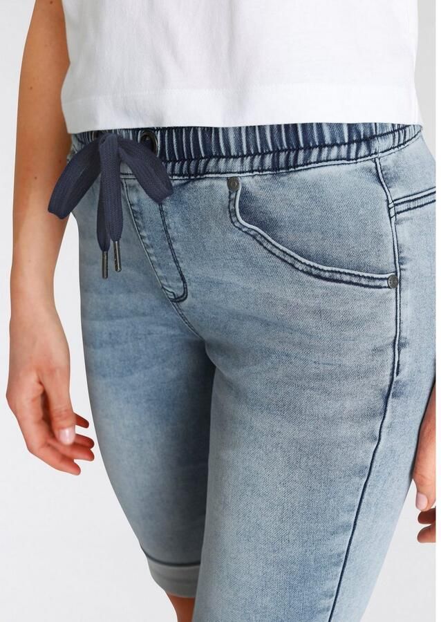 Arizona Jog-jeansbermuda hoge taille opgerolde broekafsluitingen used-look