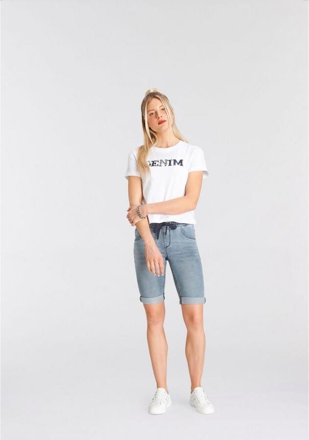 Arizona Jog-jeansbermuda hoge taille opgerolde broekafsluitingen used-look - Foto 2