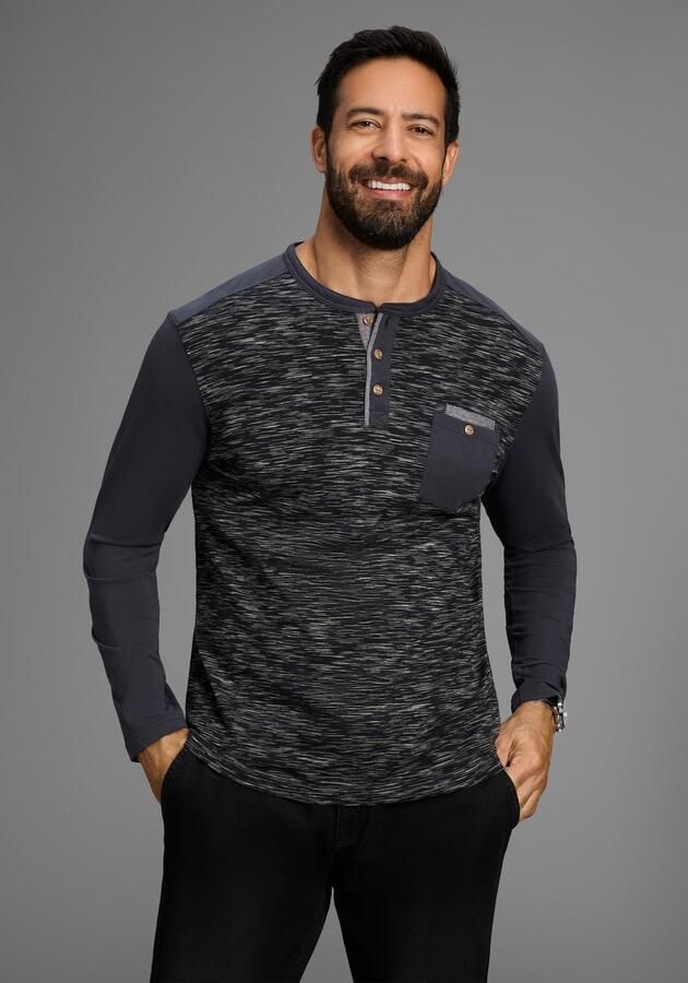 Arizona Longsleeve Lange mouwen gemêleerde look ronde hals met knoopsluiting - Foto 2