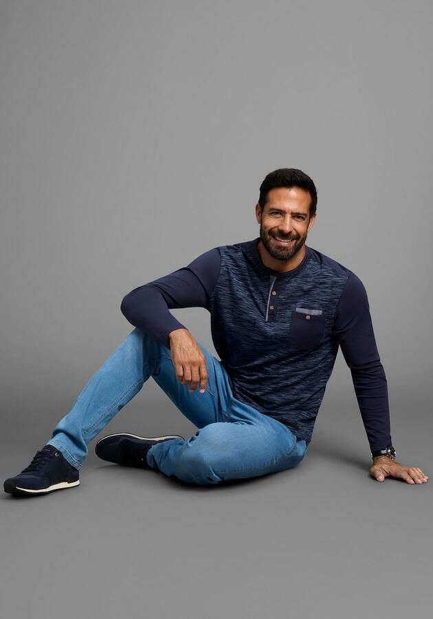 Arizona Longsleeve Lange mouwen gemêleerde look ronde hals met knoopsluiting - Foto 4