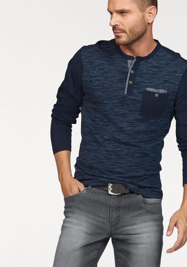 Arizona Longsleeve Lange mouwen gemêleerde look ronde hals met knoopsluiting - Foto 5