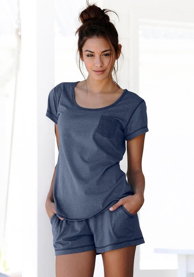 Arizona Shortama mêlee met ronde hals en borstzak (2-delig 1 stuk) - Foto 6