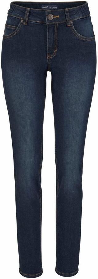 Arizona Slim fit jeans Tailleband met zij-elastiek inzet smalle pasvorm skinny jeans used-wassing hoge taille - Foto 7