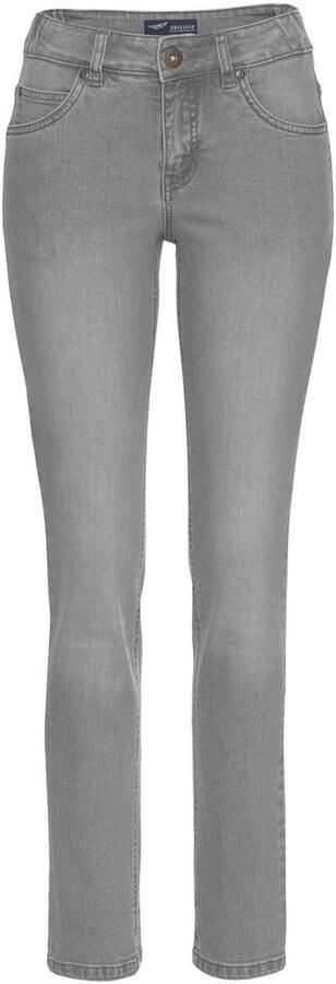 Arizona Slim fit jeans Tailleband met zij-elastiek inzet smalle pasvorm skinny jeans used-wassing hoge taille - Foto 8
