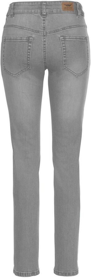 Arizona Slim fit jeans Tailleband met zij-elastiek inzet smalle pasvorm skinny jeans used-wassing hoge taille - Foto 6