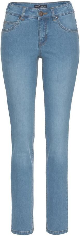 Arizona Slim fit jeans Tailleband met zij-elastiek inzet smalle pasvorm skinny jeans used-wassing hoge taille - Foto 6