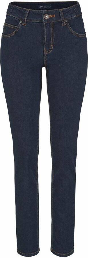 Arizona Slim fit jeans Tailleband met zij-elastiek inzet smalle pasvorm skinny jeans used-wassing hoge taille - Foto 6