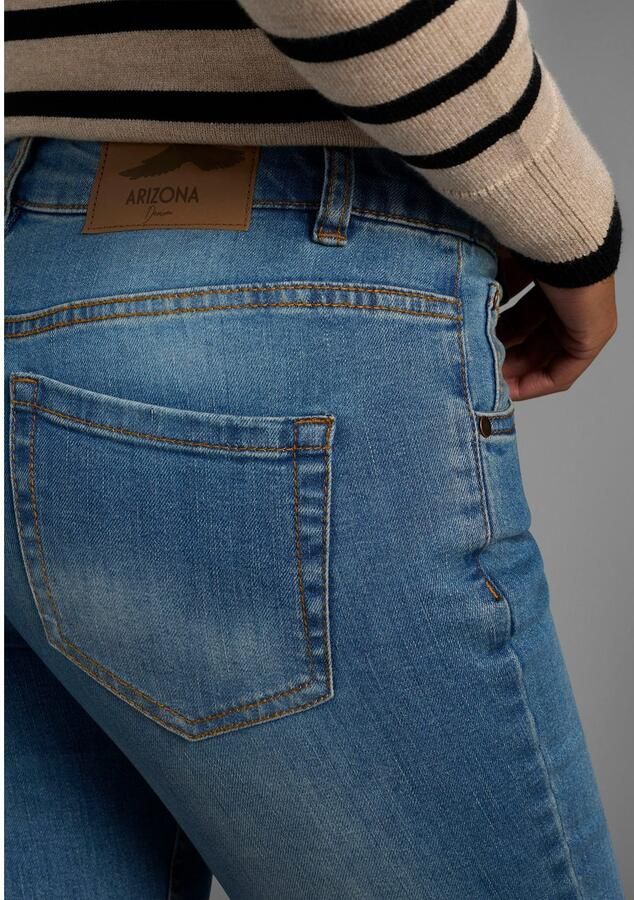 Arizona Slim fit jeans Tailleband met zij-elastiek inzet smalle pasvorm skinny jeans used-wassing hoge taille - Foto 3