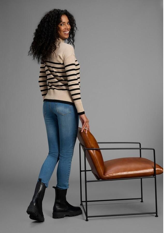 Arizona Slim fit jeans Tailleband met zij-elastiek inzet smalle pasvorm skinny jeans used-wassing hoge taille - Foto 2