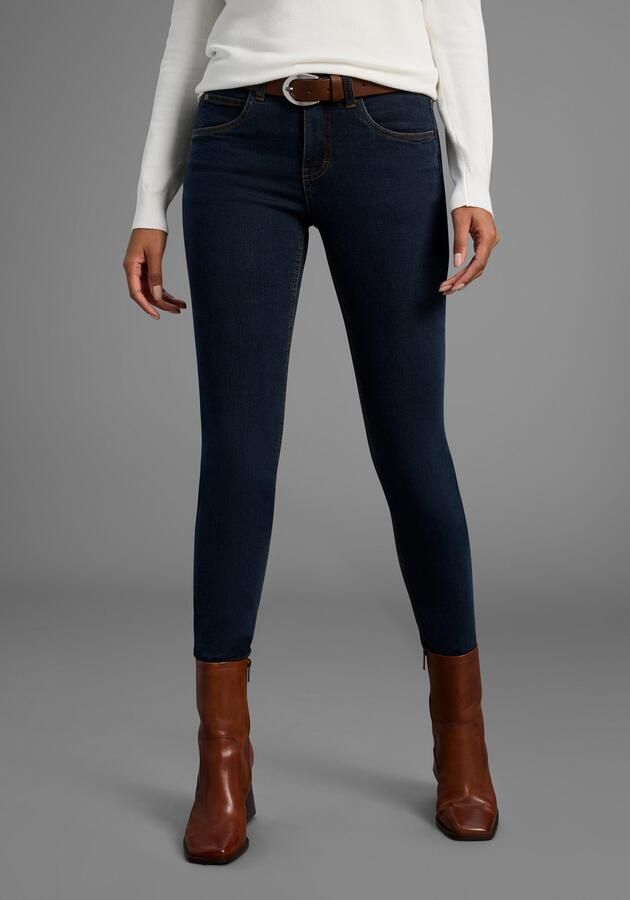 Arizona Slim fit jeans Tailleband met zij-elastiek inzet smalle pasvorm skinny jeans used-wassing hoge taille - Foto 3
