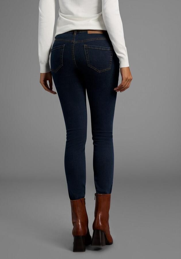 Arizona Slim fit jeans Tailleband met zij-elastiek inzet smalle pasvorm skinny jeans used-wassing hoge taille - Foto 4