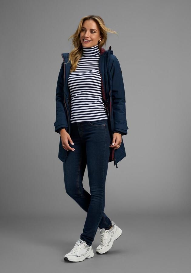 Arizona Slim fit jeans Tailleband met zij-elastiek inzet smalle pasvorm skinny jeans used-wassing hoge taille - Foto 5