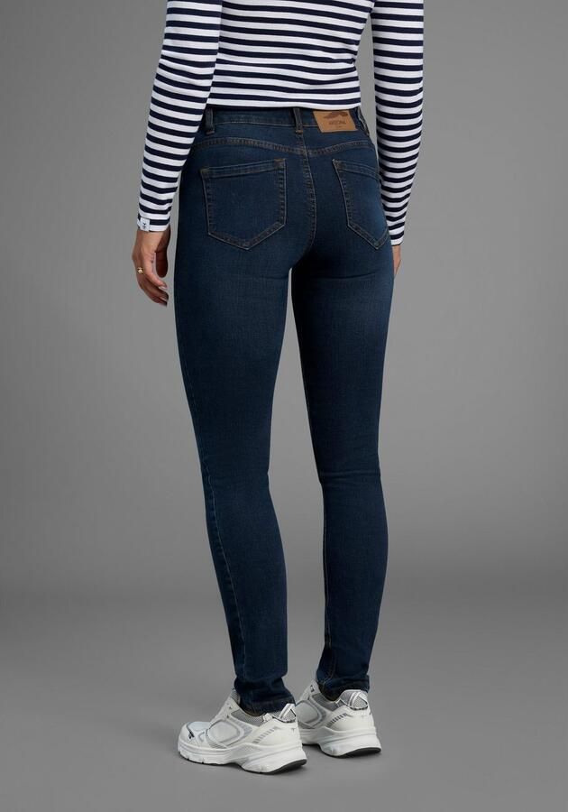 Arizona Slim fit jeans Tailleband met zij-elastiek inzet smalle pasvorm skinny jeans used-wassing hoge taille - Foto 4