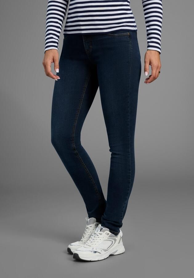 Arizona Slim fit jeans Tailleband met zij-elastiek inzet smalle pasvorm skinny jeans used-wassing hoge taille - Foto 3