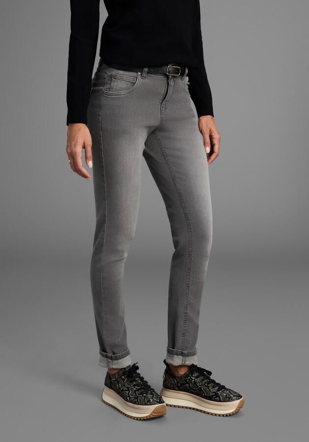 Arizona Slim fit jeans Tailleband met zij-elastiek inzet smalle pasvorm skinny jeans used-wassing hoge taille - Foto 2