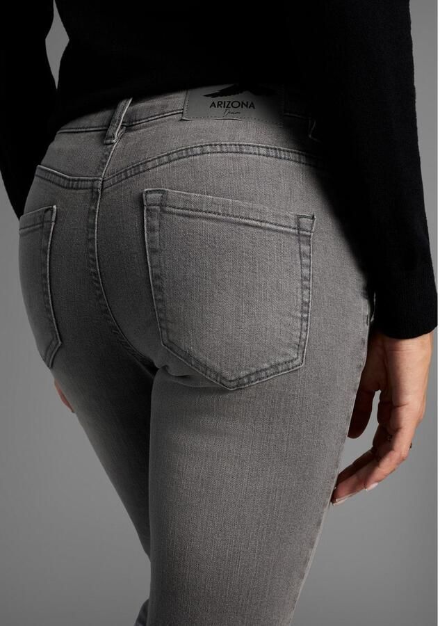Arizona Slim fit jeans Tailleband met zij-elastiek inzet smalle pasvorm skinny jeans used-wassing hoge taille