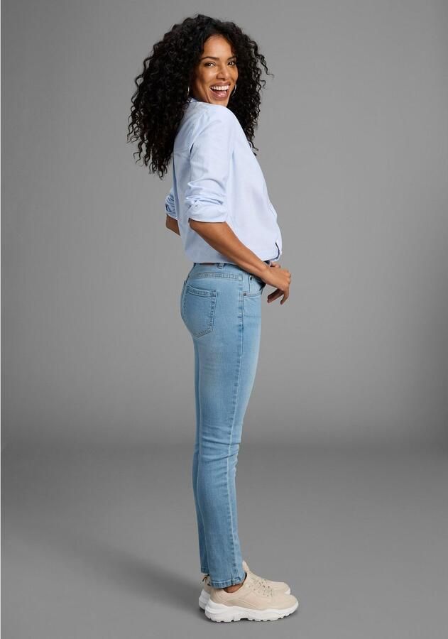 Arizona Slim fit jeans Tailleband met zij-elastiek inzet smalle pasvorm skinny jeans used-wassing hoge taille - Foto 2