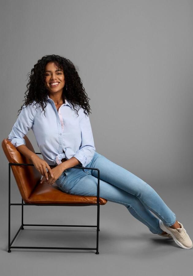 Arizona Slim fit jeans Tailleband met zij-elastiek inzet smalle pasvorm skinny jeans used-wassing hoge taille - Foto 4