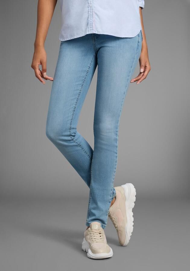 Arizona Slim fit jeans Tailleband met zij-elastiek inzet smalle pasvorm skinny jeans used-wassing hoge taille - Foto 3