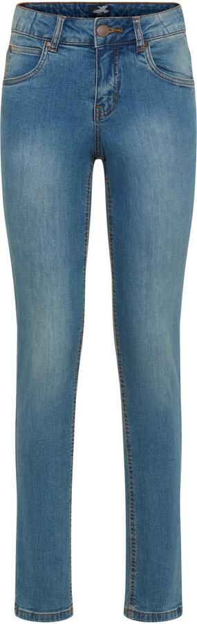 Arizona Slim fit jeans Tailleband met zij-elastiek inzet smalle pasvorm skinny jeans used-wassing hoge taille - Foto 7