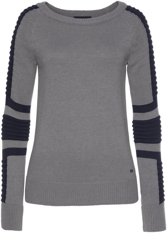 Arizona Trui met ronde hals In bikerstijl met mouwen in fijn en grof ribbreisel - Foto 13