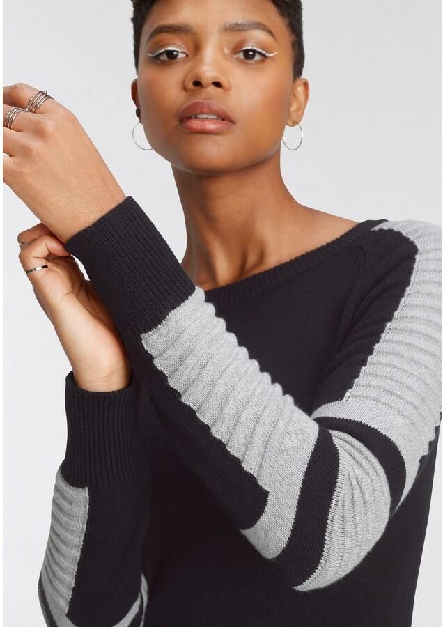 Arizona Trui met ronde hals In bikerstijl met mouwen in fijn en grof ribbreisel - Foto 2