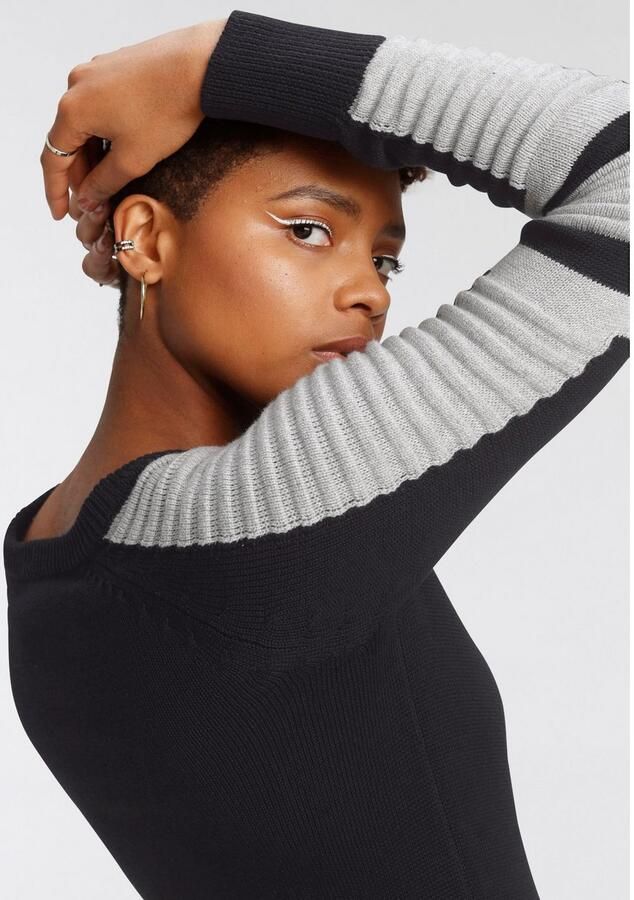 Arizona Trui met ronde hals In bikerstijl met mouwen in fijn en grof ribbreisel - Foto 3