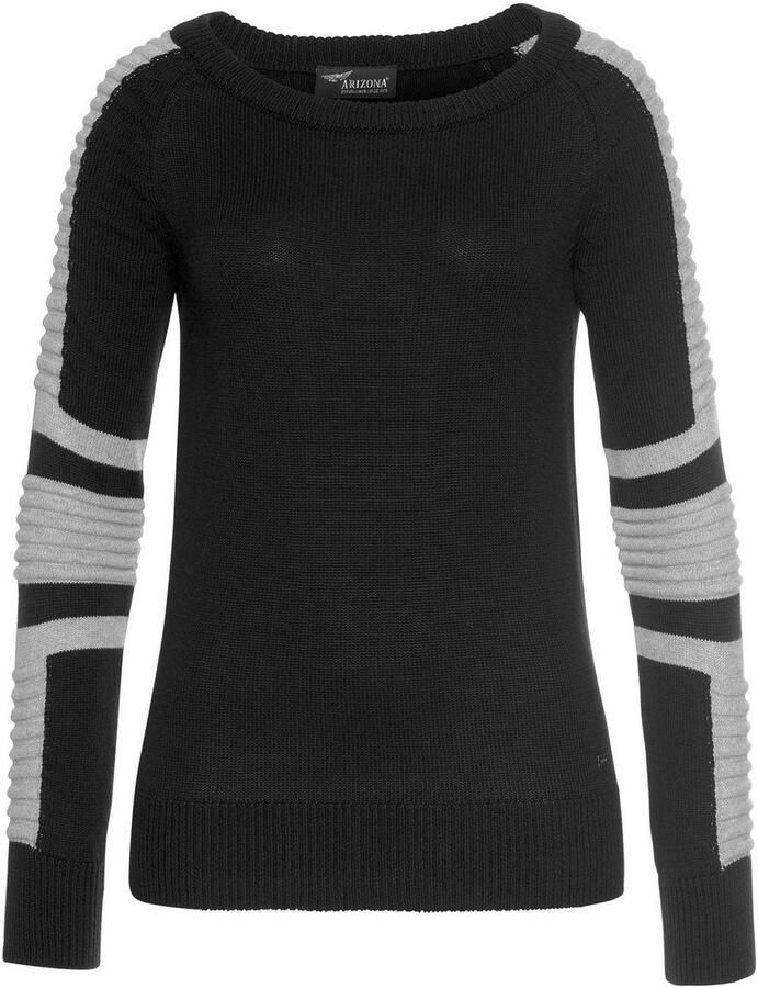 Arizona Trui met ronde hals In bikerstijl met mouwen in fijn en grof ribbreisel