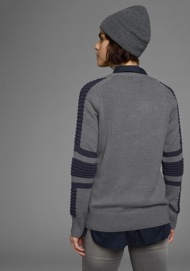 Arizona Trui met ronde hals In bikerstijl met mouwen in fijn en grof ribbreisel - Foto 6