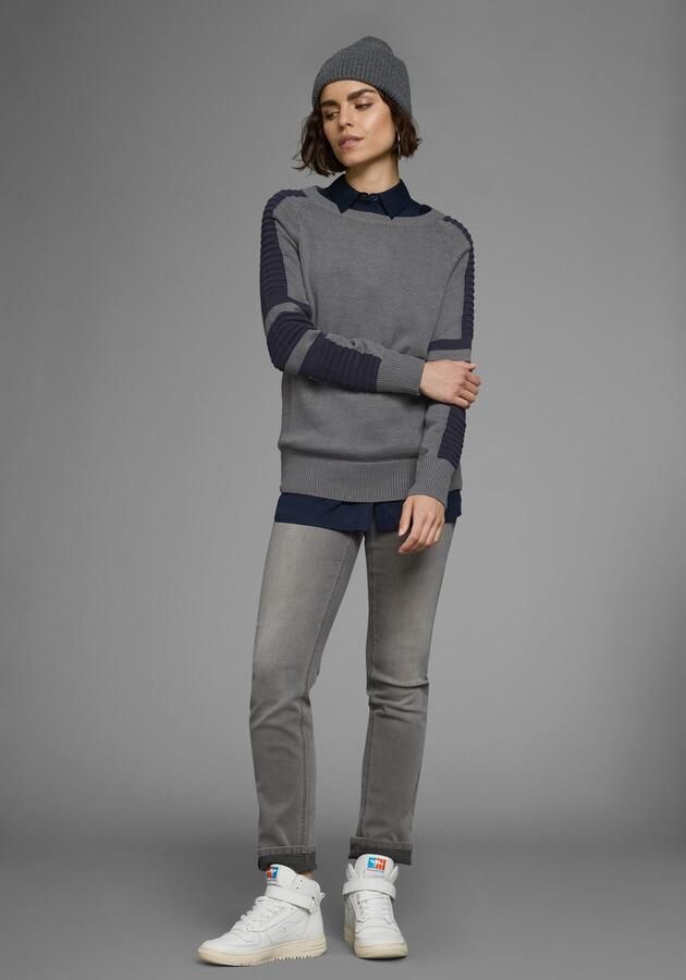 Arizona Trui met ronde hals In bikerstijl met mouwen in fijn en grof ribbreisel - Foto 8