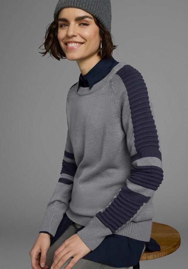 Arizona Trui met ronde hals In bikerstijl met mouwen in fijn en grof ribbreisel - Foto 9