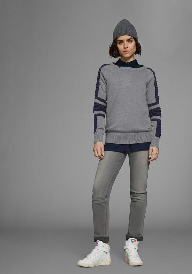 Arizona Trui met ronde hals In bikerstijl met mouwen in fijn en grof ribbreisel - Foto 10