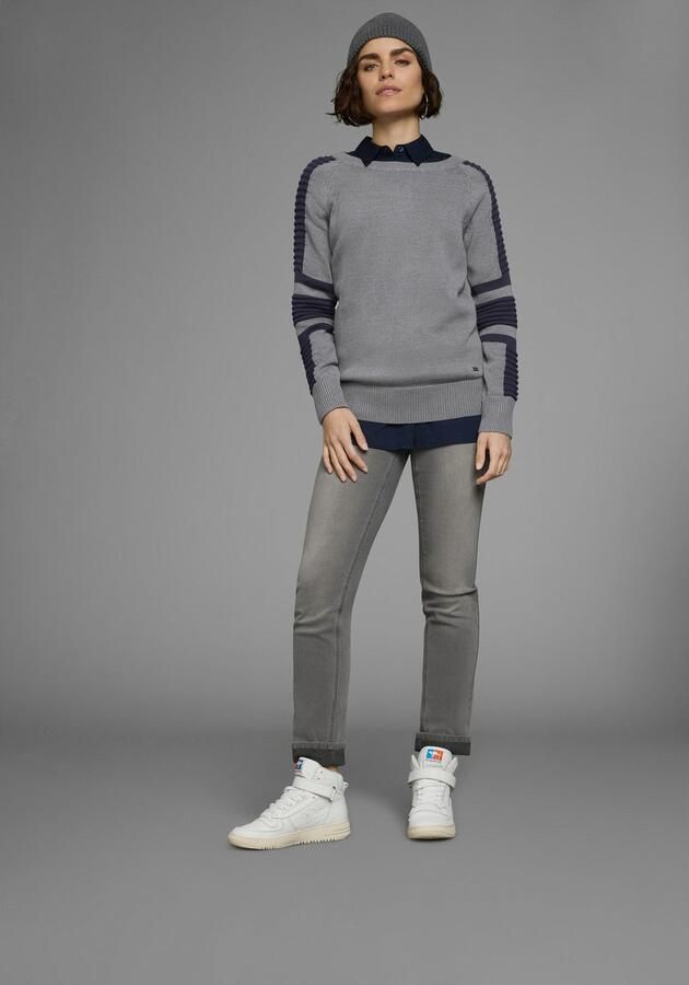 Arizona Trui met ronde hals In bikerstijl met mouwen in fijn en grof ribbreisel - Foto 11