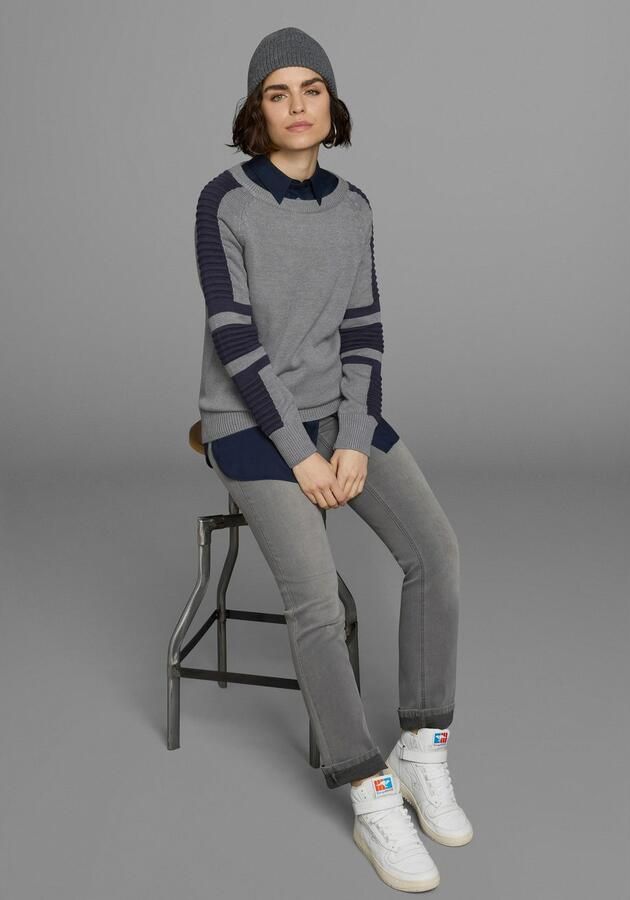 Arizona Trui met ronde hals In bikerstijl met mouwen in fijn en grof ribbreisel - Foto 12