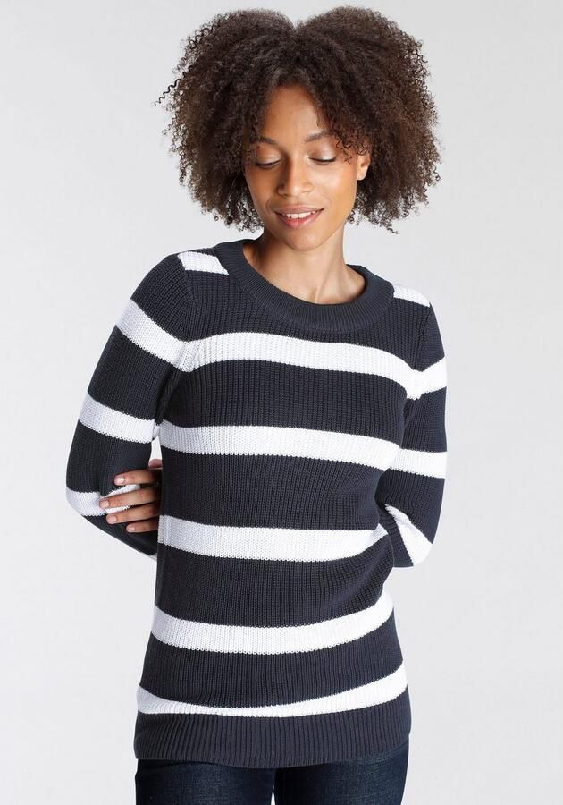 Arizona Trui met ronde hals van grofbreisel in streepdesign - Foto 4