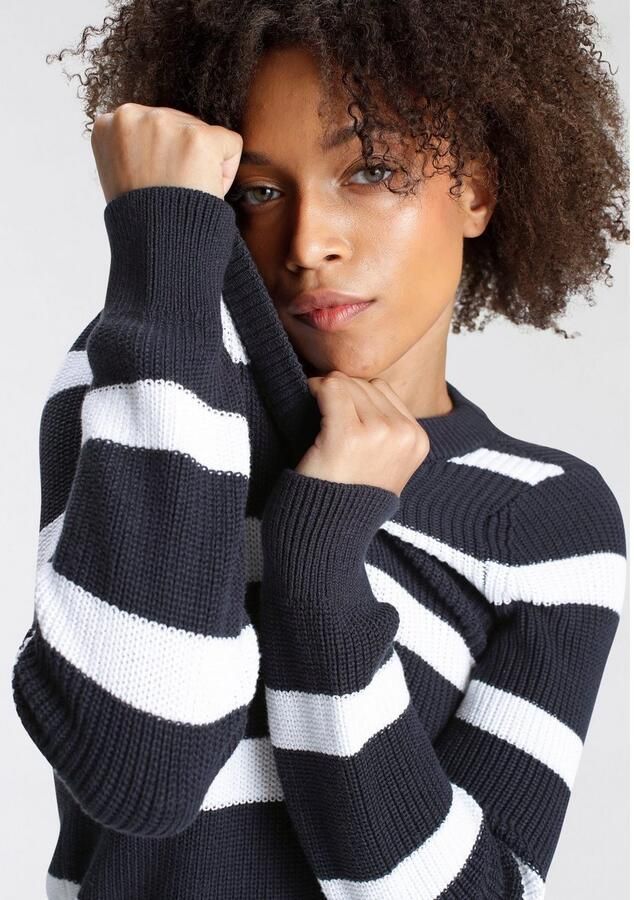 Arizona Trui met ronde hals van grofbreisel in streepdesign - Foto 3