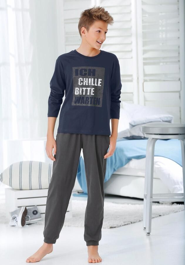 AUTHENTIC LE JOGGER Pyjama met spreuk "Ik chill wacht even" (2-delig 1 stuk) - Foto 6